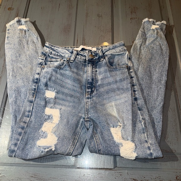 Tinseltown‎ Juniors Sz 3 Blue Denim Stretch Ripped Thrashed Distressed Jeans - Picture 3 of 9